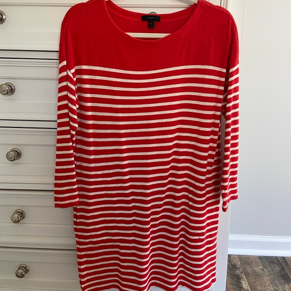 JCrew Bright Geranium & Ivory Striped Boatneck Tunic Dress - Picture 3 of 8